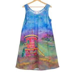 Leoma Lovegrove Womens L Art Coastal Tropical Beach Vacation Swim Cover-Up Dress